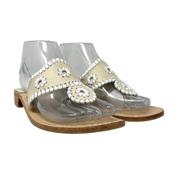 Jack Rogers Palm Beach Bone/White Leather Flip Flop Slip On Flat Sandals Size 8 - Picture 1 of 9